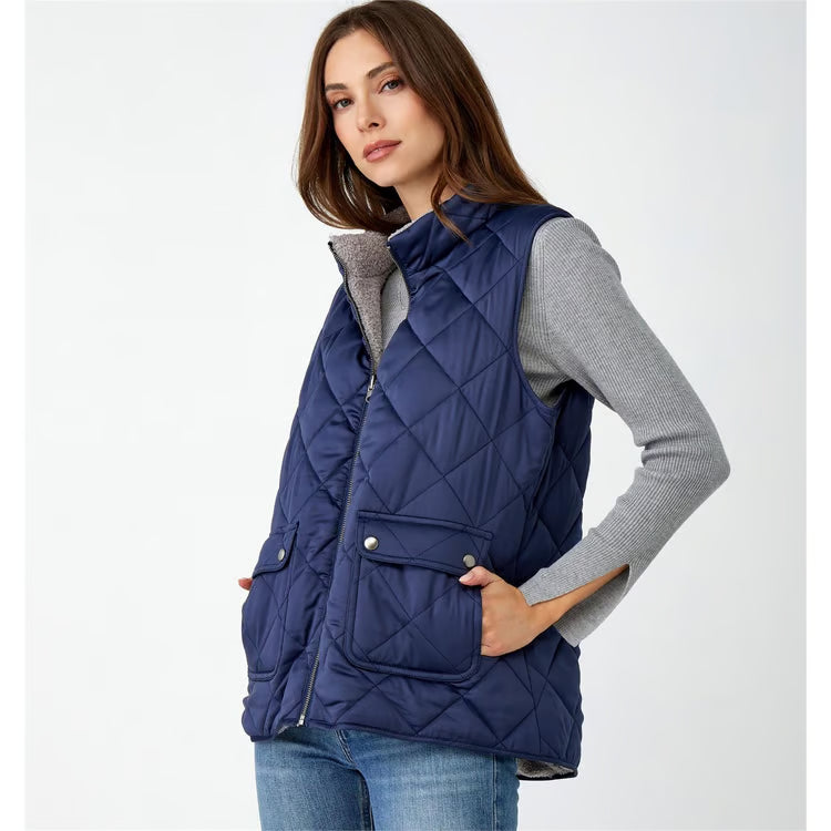 Charlie Paige Reversible Quilted Vest-Medium Blue