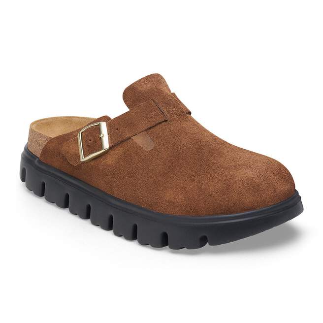 Birkenstock Boston Chunky Clog-Suede Leather Dark Tea/Black (Narrow)