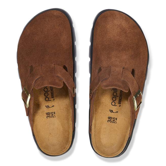 Birkenstock Boston Chunky Clog-Suede Leather Dark Tea/Black (Narrow)