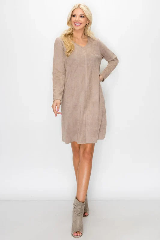 JOH Aurora Suede V Neck Dress with Pockets