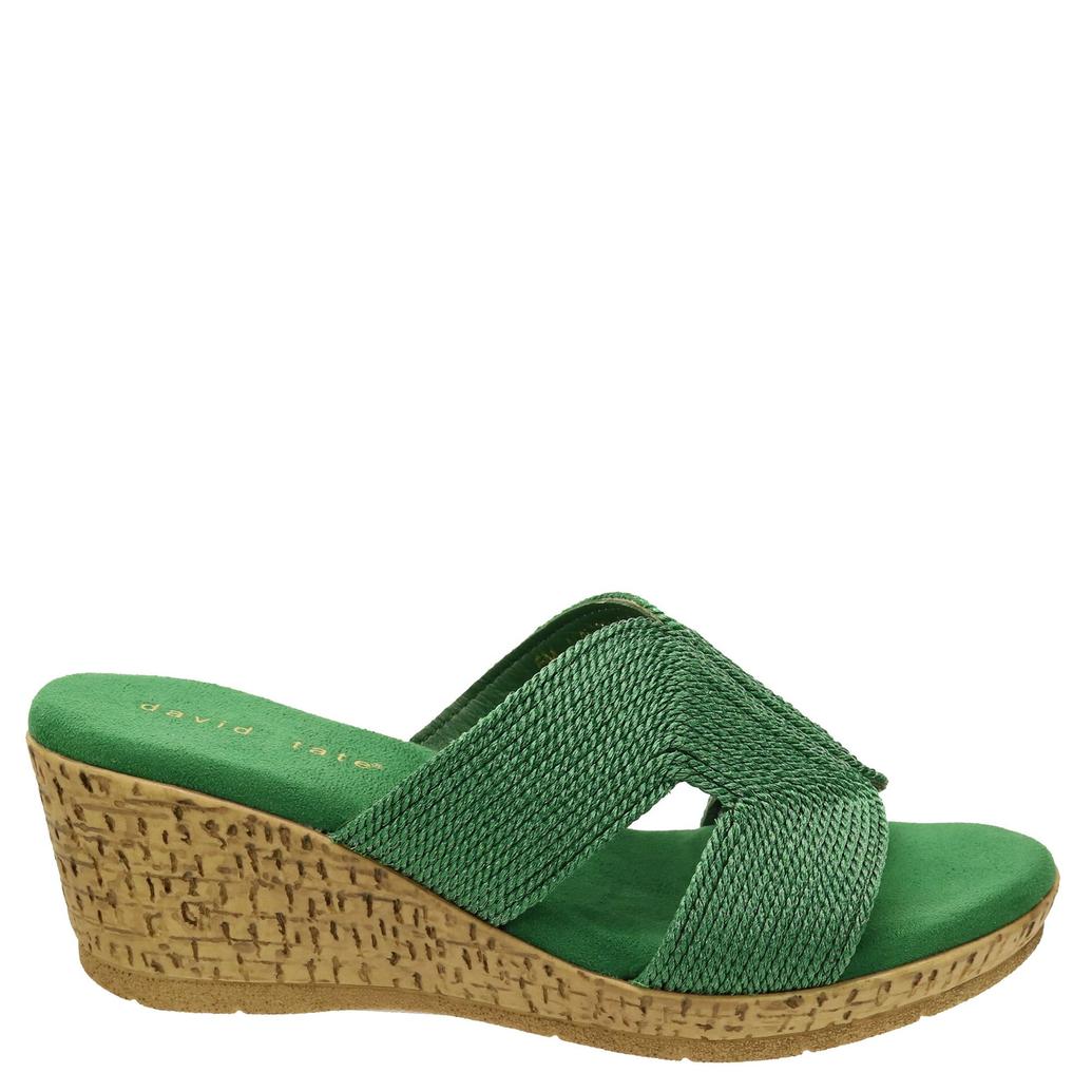 David Tate Vibe Slide Wedge Sandal -Green Rayon Fabric