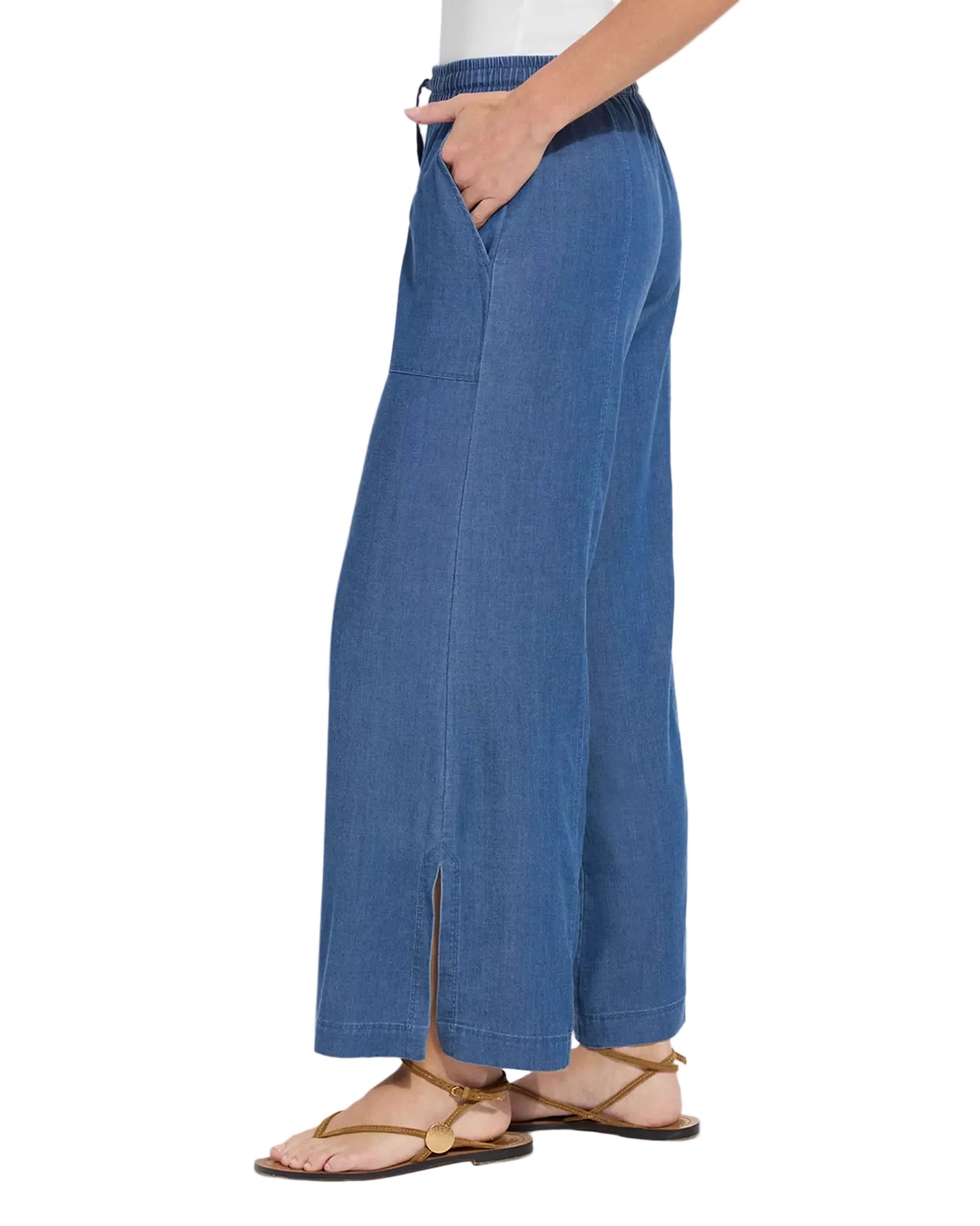 Lysse Lilia Drawstring Ankle Wide Leg Pant -Mid Wash