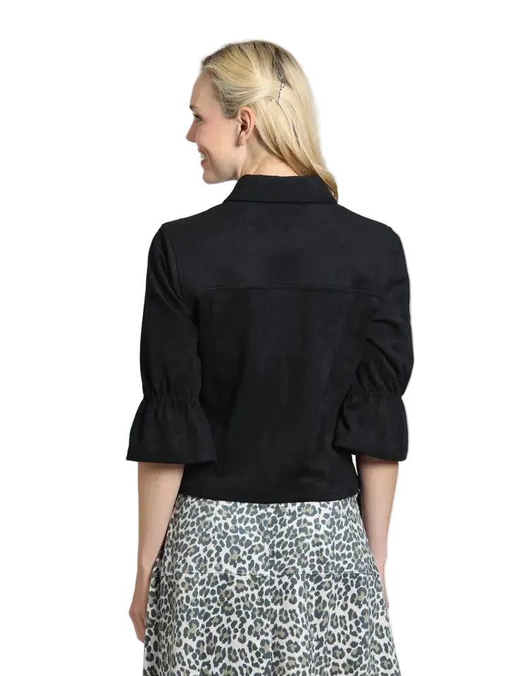 APNY Snap Front Jacket with Flounce Sleeve-Black