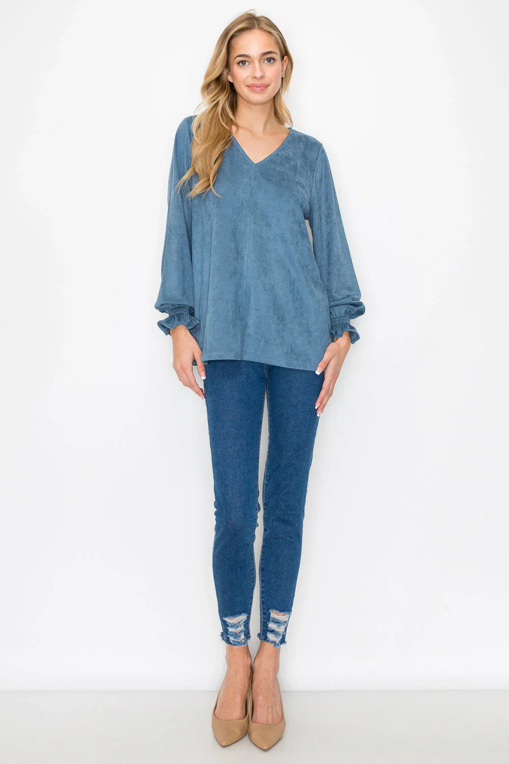 JOH Abigail Suede Top -Dusty Blue