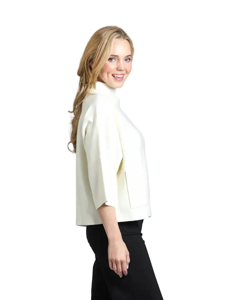 APNY Funnel Neck Sweater with Patch Pocket-Off White