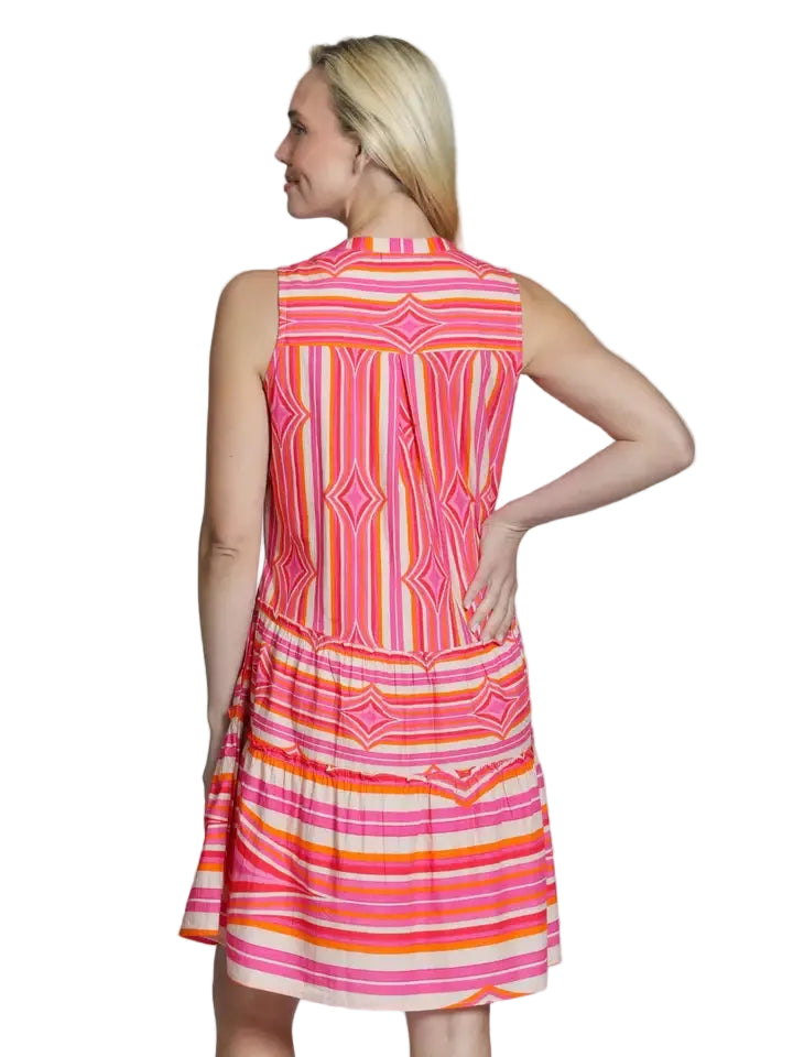 APNY Sleeveless Dress w/ Pin-Tuck Detailing -Pink/Orange Multi