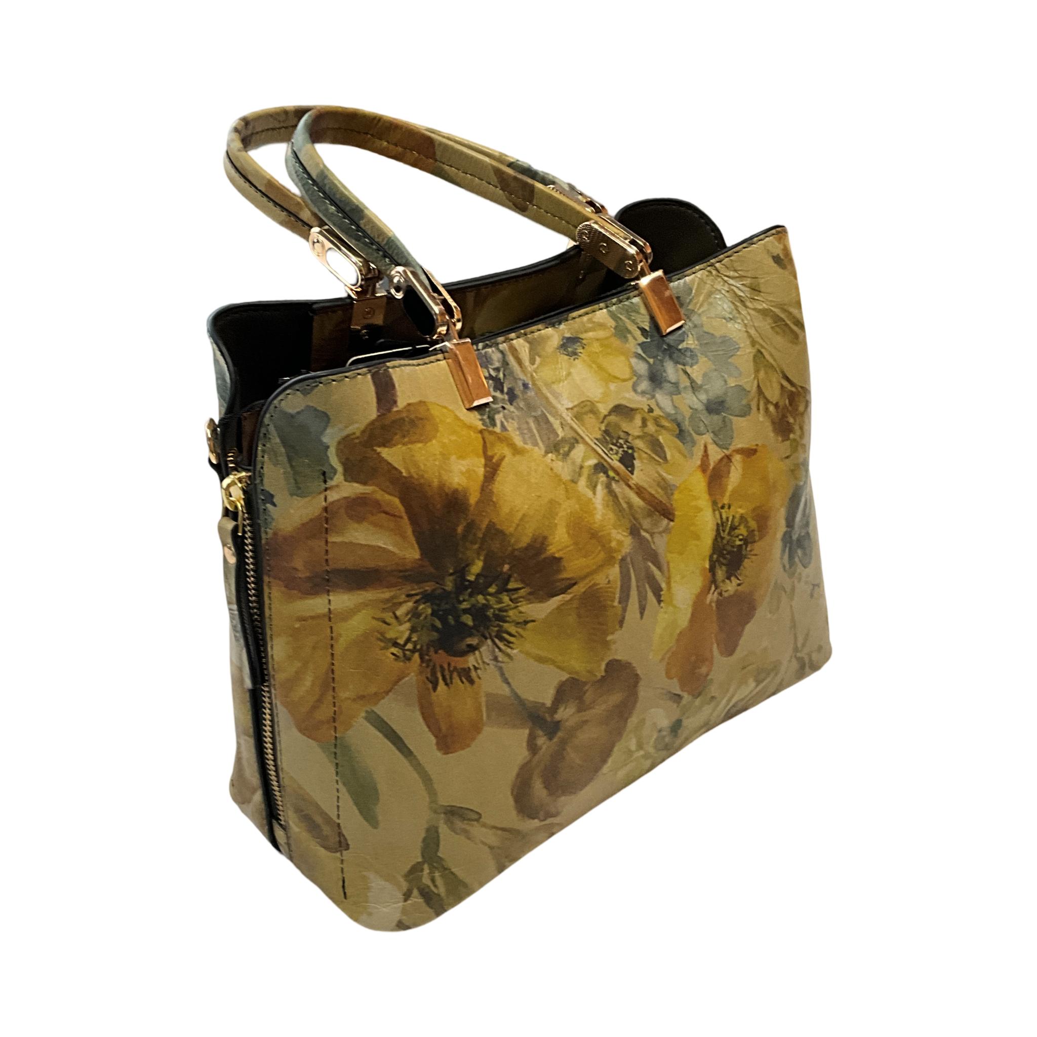 Silver Rose Collection- Printed Floral Genuine Leather Handbag