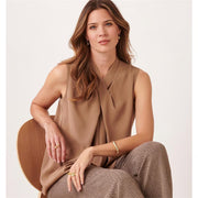 Charlie Paige Cross Neck Top-Beige