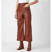 Charlie Paige Cropped Pleather Pant-Brown