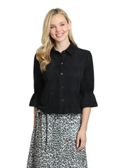 APNY Snap Front Jacket with Flounce Sleeve-Black