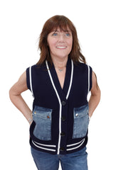 APNY Varsity Denim Patch Vest-Deep Blue Contrast