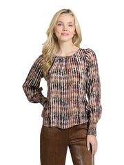 APNY Pullover with Smocked Cuff-Toasted Amber Multi