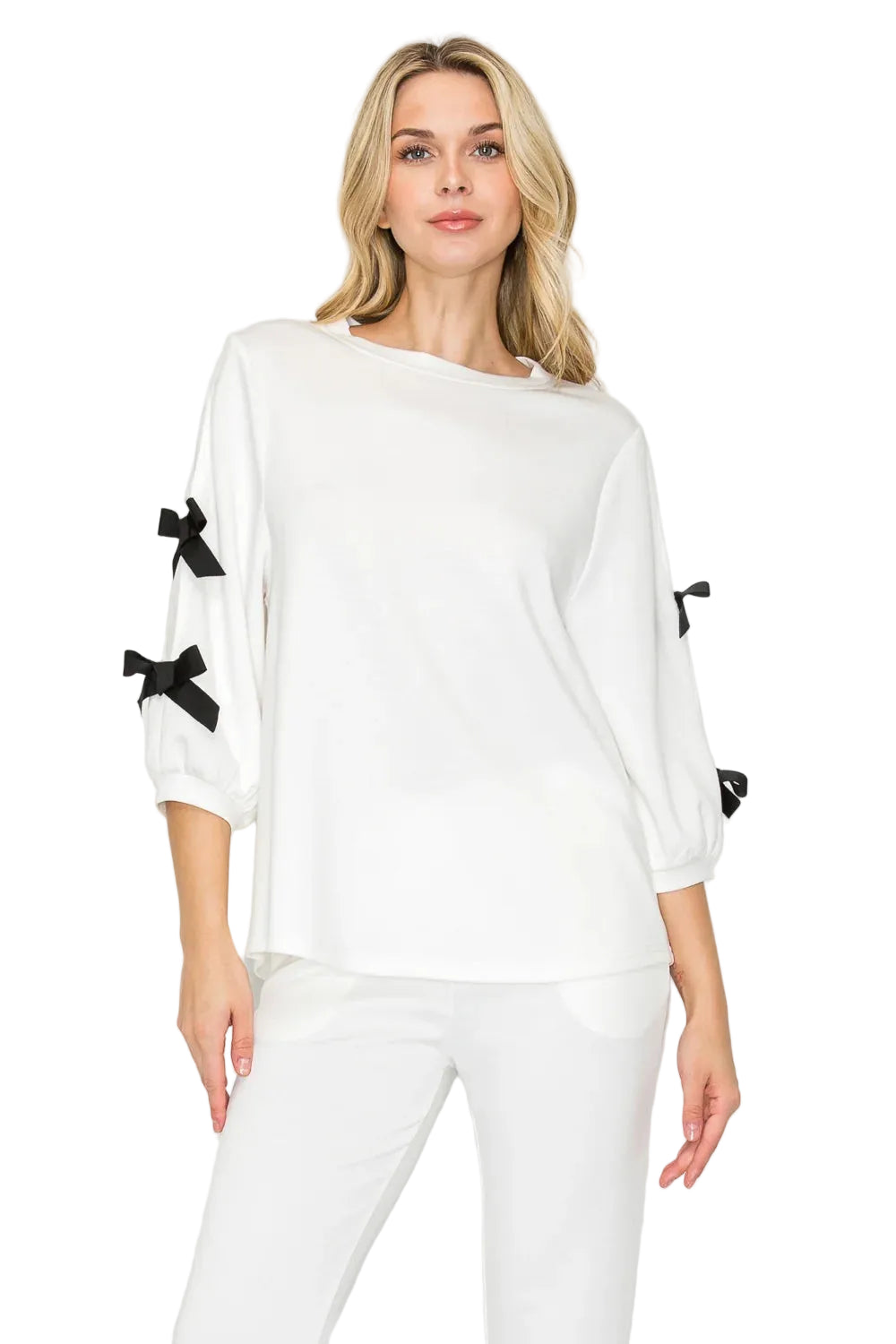 JOH Fatimah Knit Top with Ribbons -White