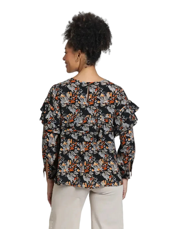 APNY Ruffled Peasant Blouse-Midnight Marigold