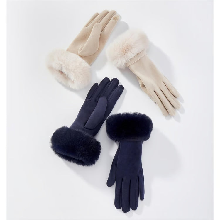 Charlie Paige Faux Suede Gloves w/ Faux Fur