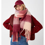 Charlie Paige Brushed Plaid Scarf-Burgundy (OS)