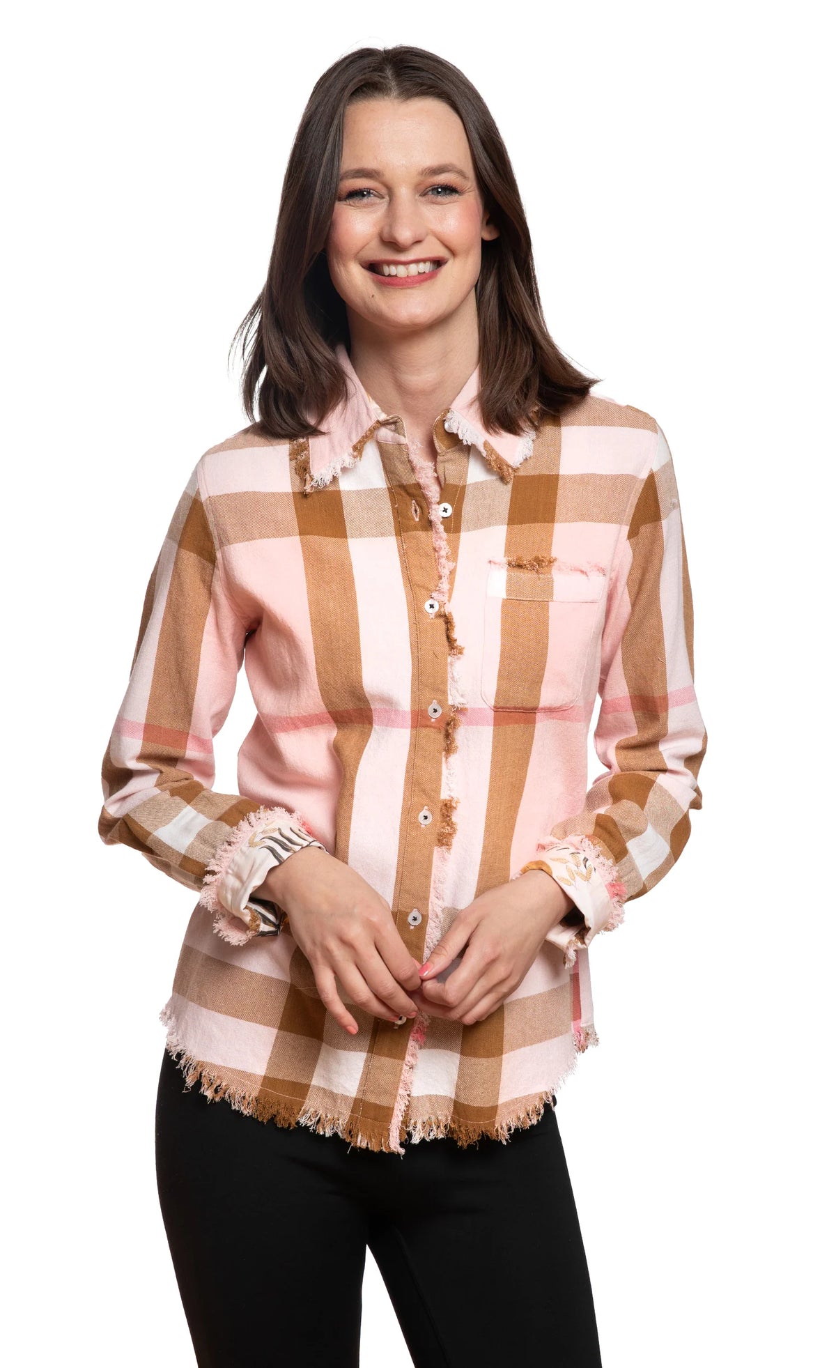 Dizzy Lizzie Cape Cod Pink Chocolate Yarn dyed Plaid Top