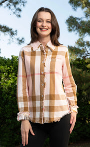 Dizzy Lizzie Cape Cod Pink Chocolate Yarn dyed Plaid Top