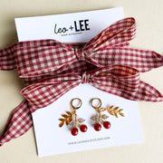 Leo + Lee Deep Red Gingham Shoelace & Charm Set (Cherry/Fern Charms)