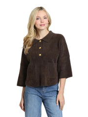 APNY Fuzzy Yarn Pocket Polo-Chocolate Brown