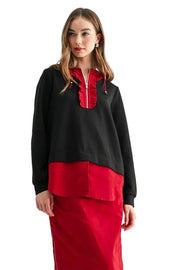 JOH Kaylee Top with Hoodie -Black/Red
