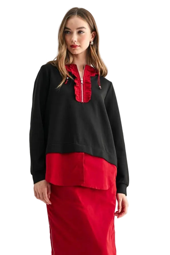 JOH Kaylee Top with Hoodie -Black/Red