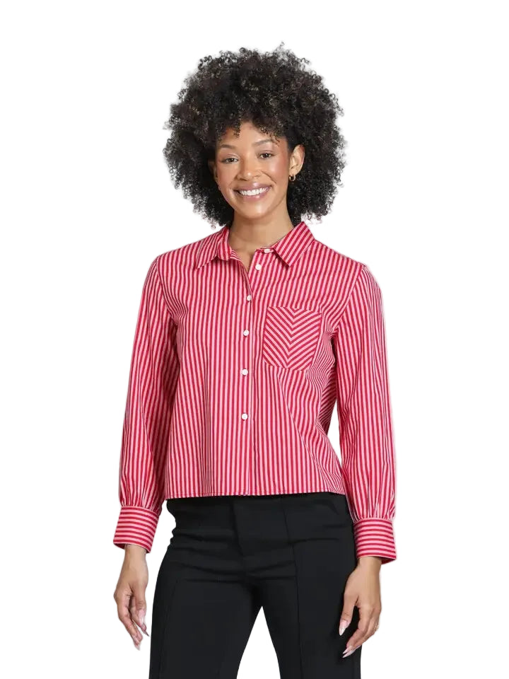 APNY Cropped Stripe Shirt-Cranberry Stripe