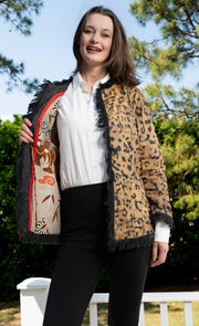 Dizzy Lizzie Fringed Jacket Animal Print on Denim