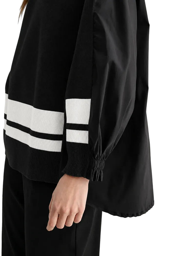 JOH Sasha Sweater Knit & Woven Top-Black