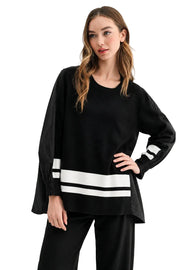 JOH Sasha Sweater Knit & Woven Top-Black