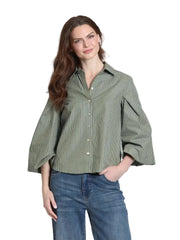 APNY Blouson Front Button Shirt-Olive Drift Stripe