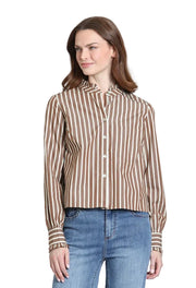 APNY Cropped Shirt w/ Ruffle Detail -Mocha Cream