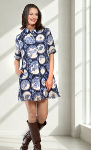 Dizzy Lizzie Chatham Dress-Blue Medallion Print