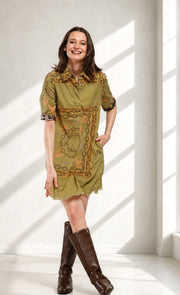 Dizzy Lizzie Chatham Dress Green Belt Print