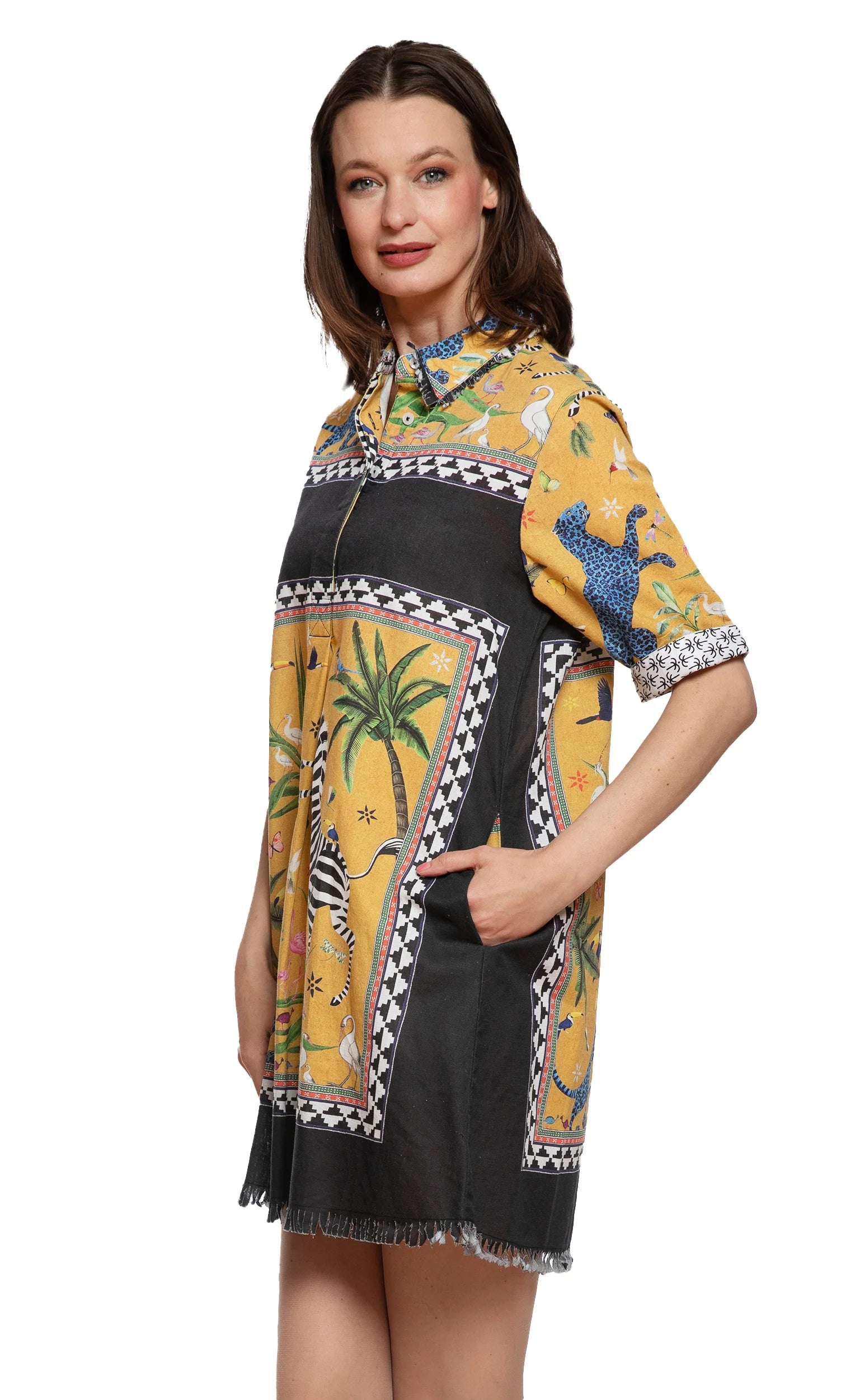Dizzy Lizzie Chatham Dress Black & Gold Engineered Zebra Print