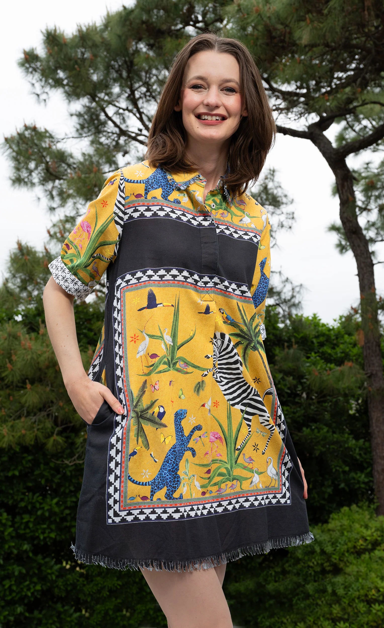 Dizzy Lizzie Chatham Dress Black & Gold Engineered Zebra Print