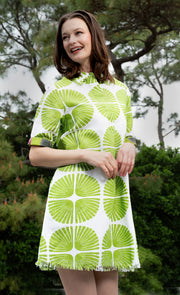 Dizzy Lizzie Chatham Dress Green/White Palm Frond Print