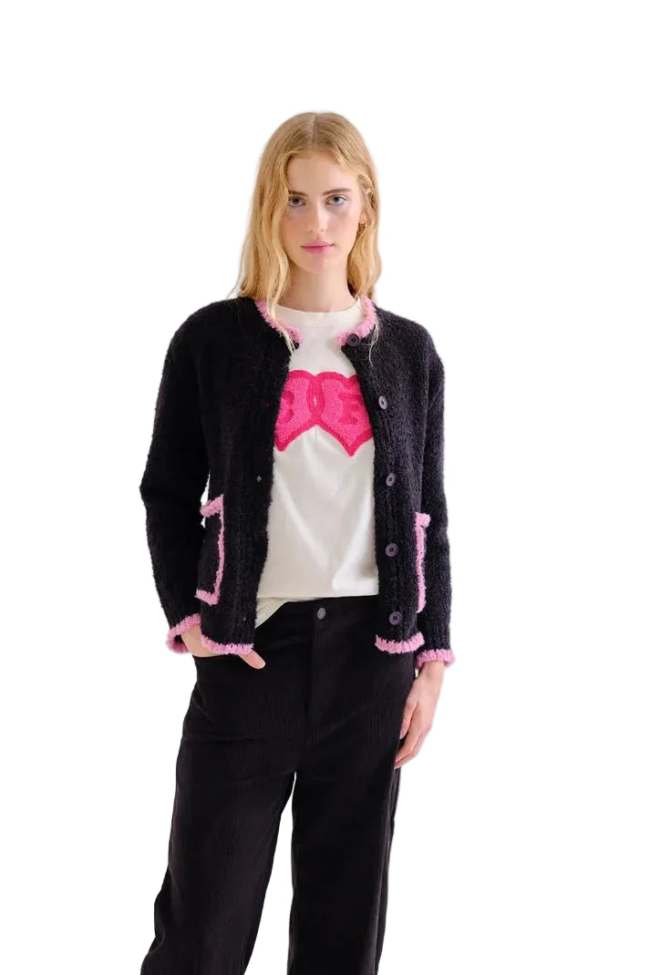 Compania Fantastica Black Cardigan w/ Pink Detail