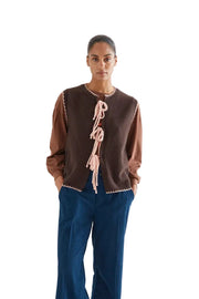 Compania Fantastica Knit Vest-Brown w/ Light Pink Bow