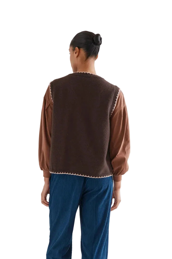 Compania Fantastica Knit Vest-Brown w/ Light Pink Bow