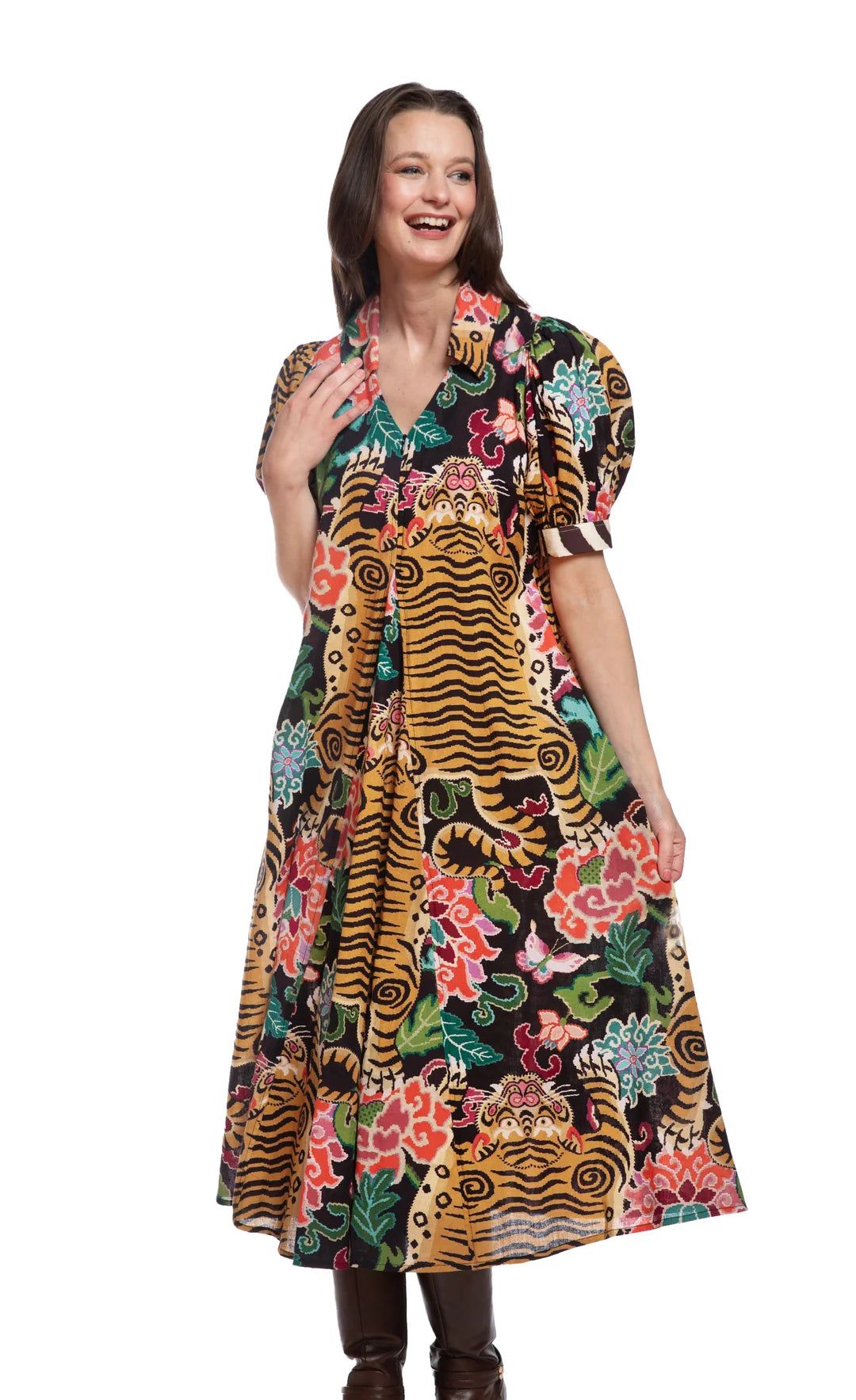 Dizzy Lizzie Montauk Dress Tiger Rug Print