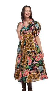 Dizzy Lizzie Montauk Dress Tiger Rug Print