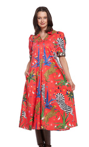 Dizzy Lizzie Montauk Dress Red with Zebras
