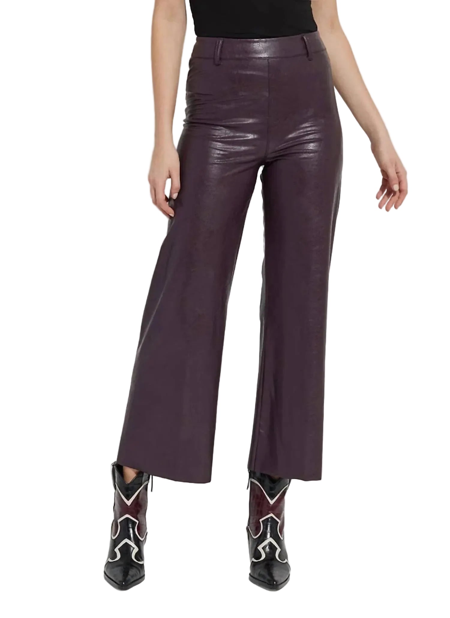 Lysse High Waist Vegan Leather Wide Leg Pant -Double Espresso