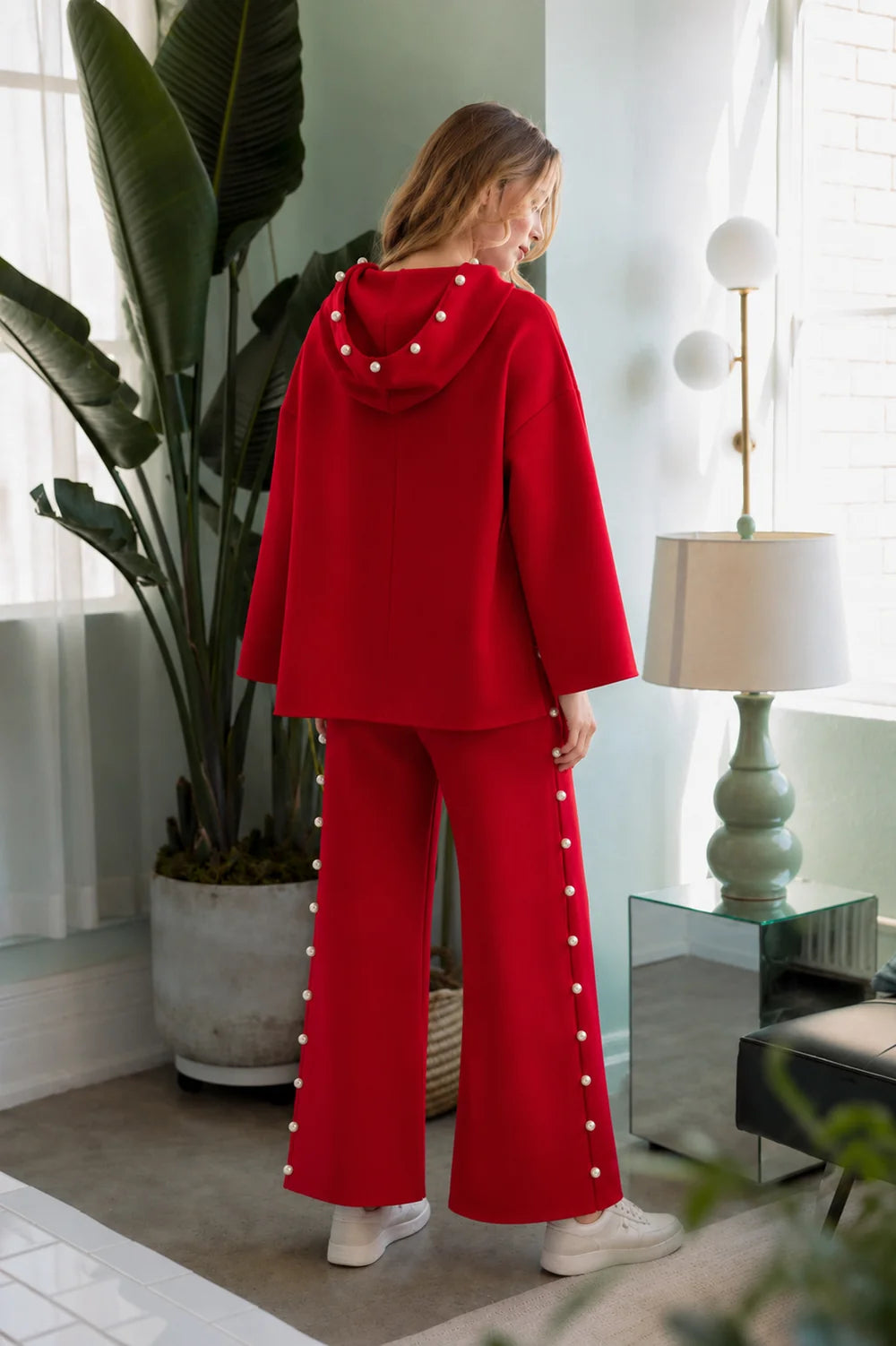JOH Farrah French Scuba Pearl Pant -Red