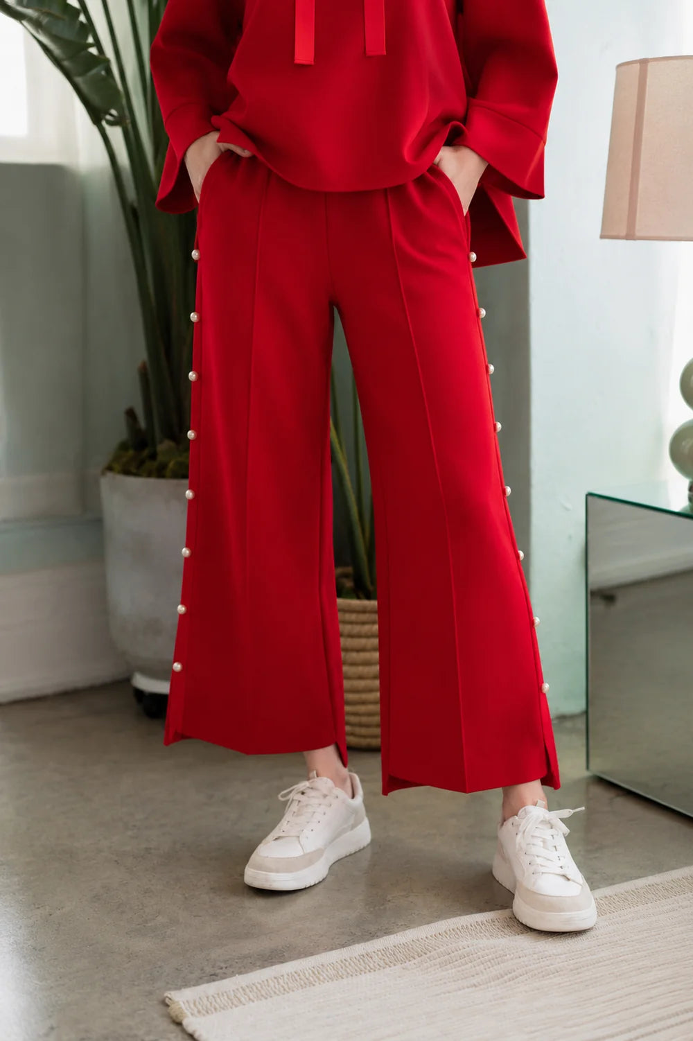JOH Farrah French Scuba Pearl Pant -Red
