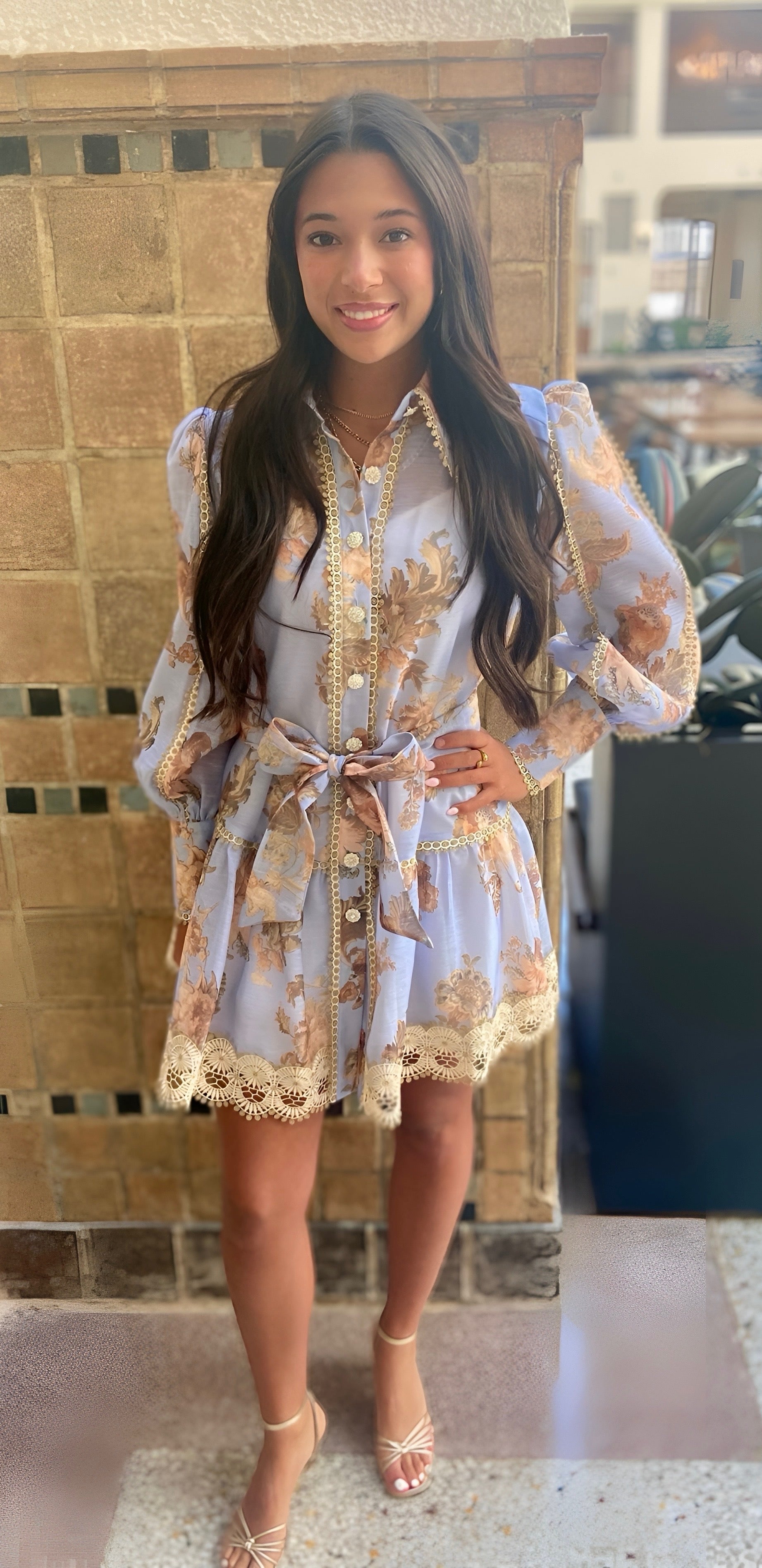 Lavender Floral and Lace Dress