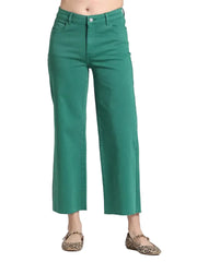 APNY Wide Leg Crop with Raw Edge Hem-Emerald Green