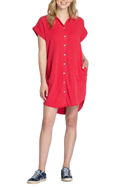 APNY Pocket Shirt Dress -Red