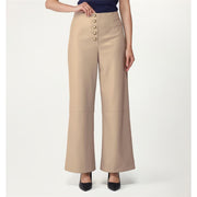 Charlie Paige PU Flared Pant Button Front Pant-Beige